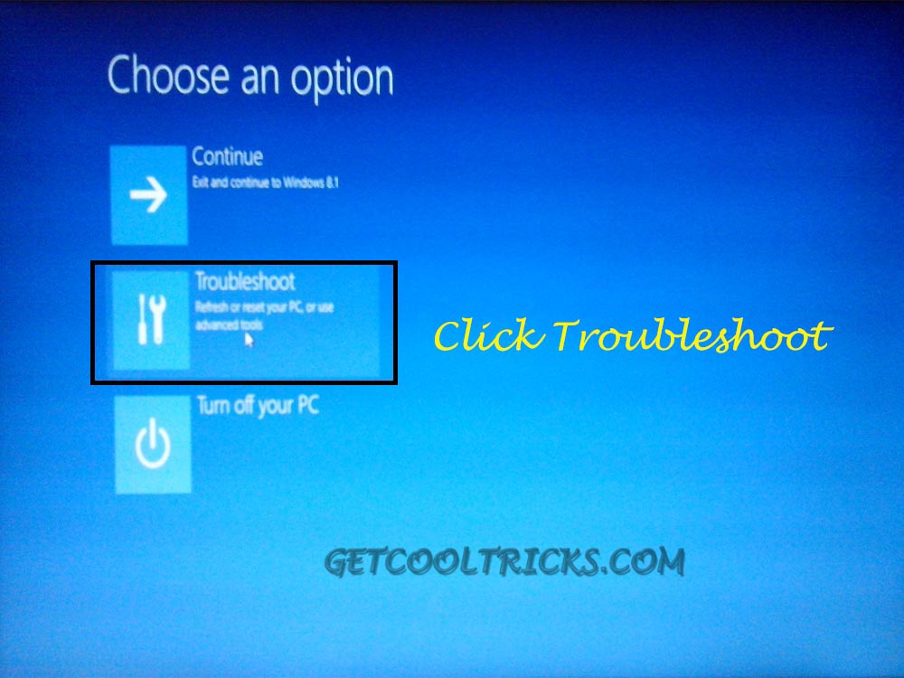 Click Troubleshoot