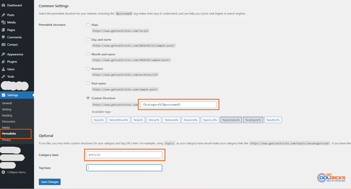 How to change the permalink structure on WordPress