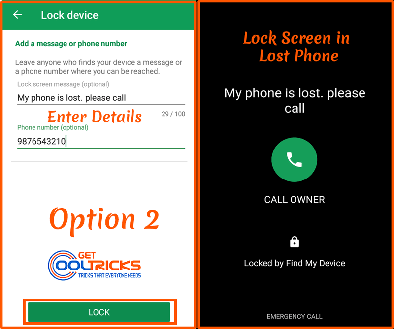 Enter the details and click LOCK to lock the stolen device