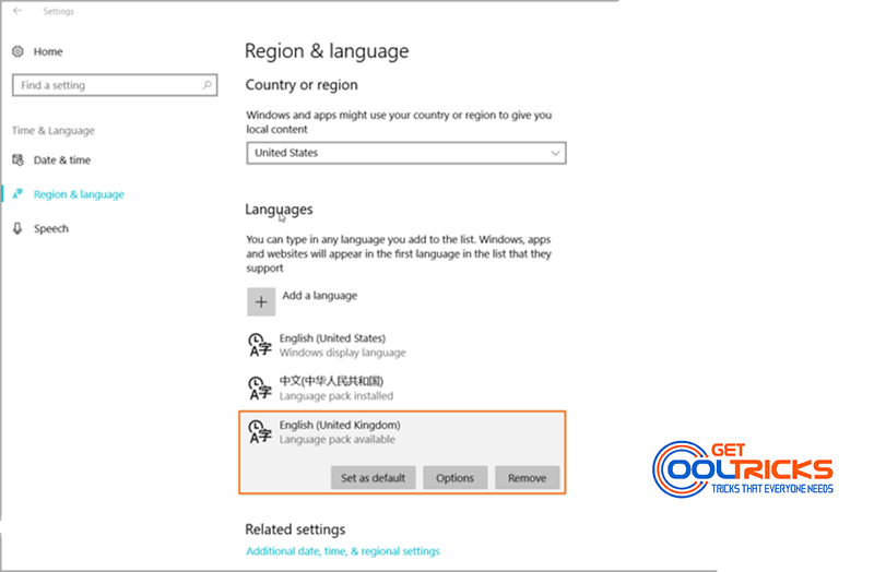 Open Region and Language Settings