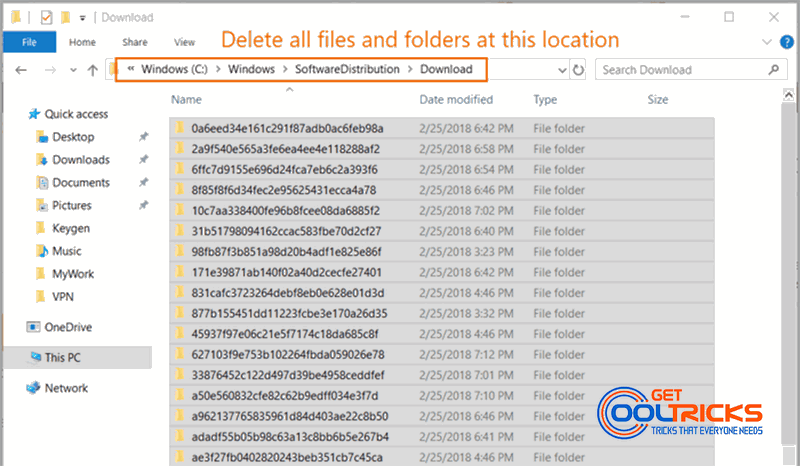 Delete the contents of the SoftwareDistribution Folder