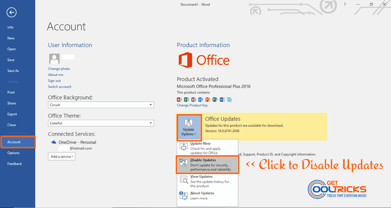 how to turn off microsoft office updates