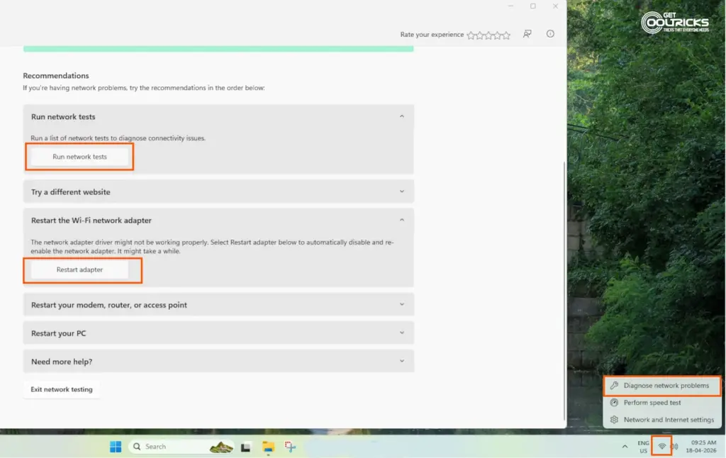 diagnose network problems windows 11 restart wifi adapter option